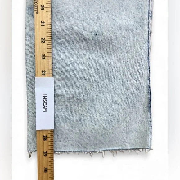 NWT ZARA Jeans Women Sz 6 High Rise Straight Leg Fringe Raw Hem Blue Denim Pants - Picture 7 of 9